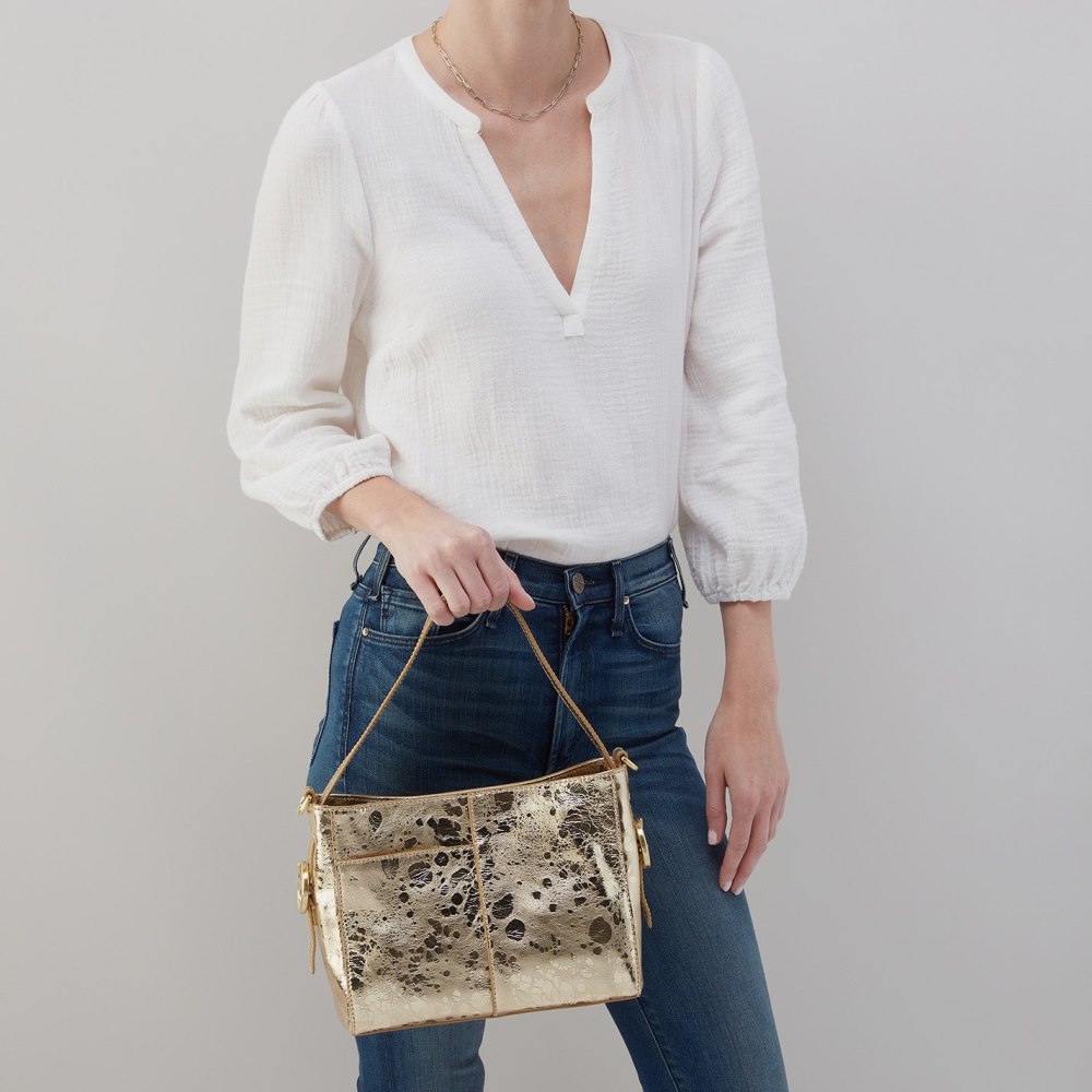 Hobo | Render Small Crossbody in Metallic Leather - Gilded Marble