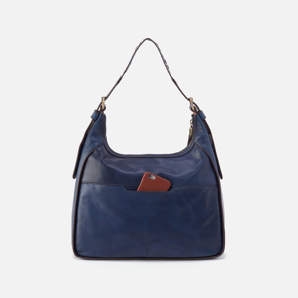 Hobo | Bellamy Front Zip Hobo in Artisan Leather - Navy