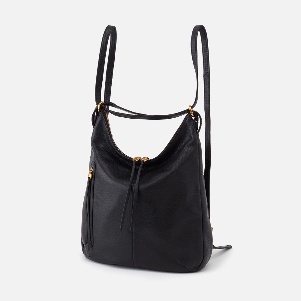 Hobo | Merrin Convertible Backpack in Pebbled Leather - Black - Click Image to Close