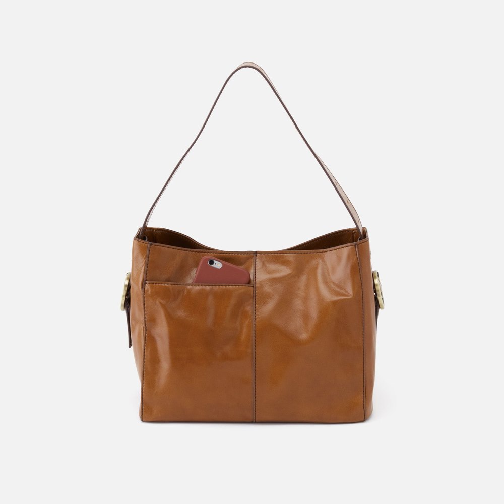 Hobo | Render Shoulder Bag in Polished Leather - Truffle