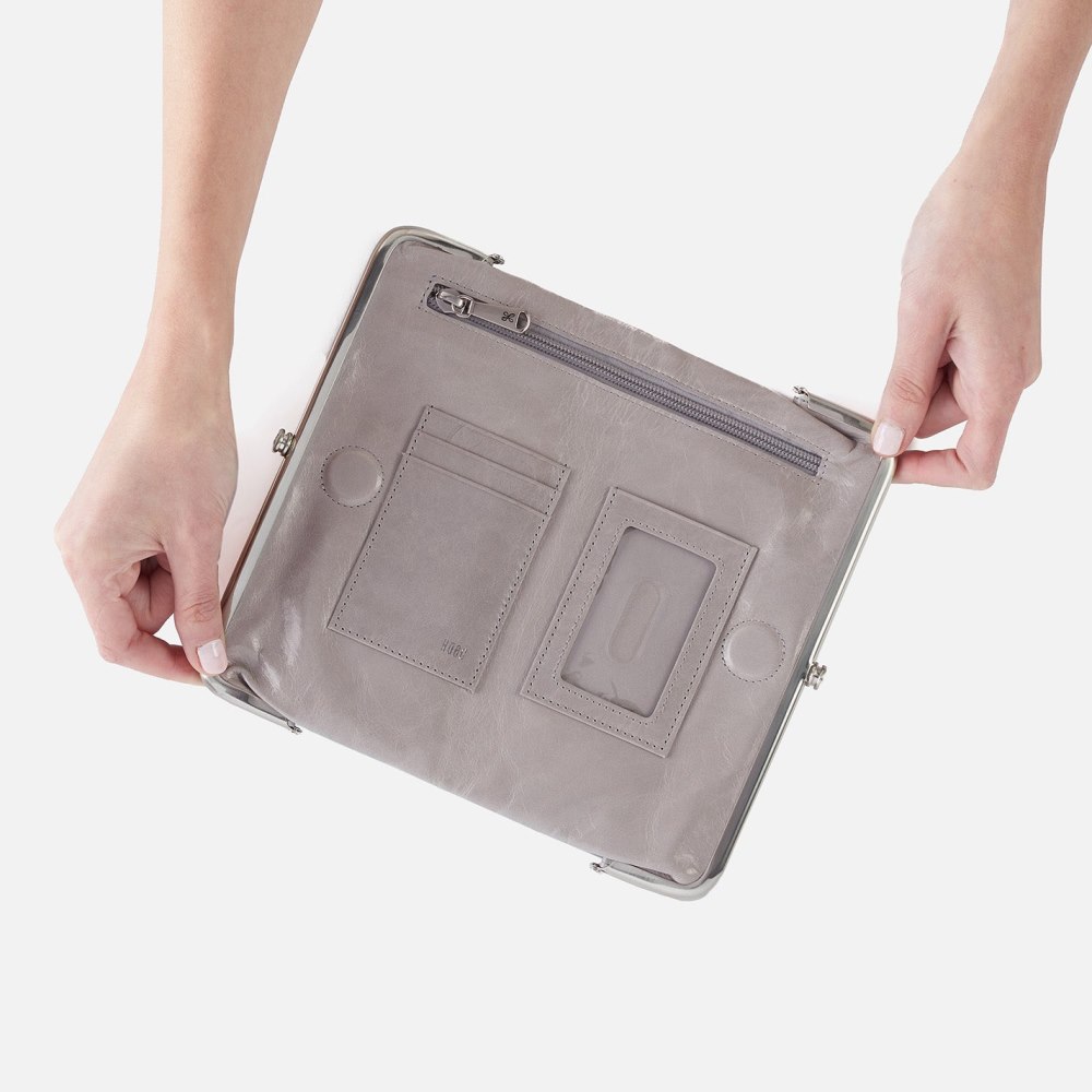 Hobo | Lauren Clutch-Wallet in Polished Leather - Light Grey