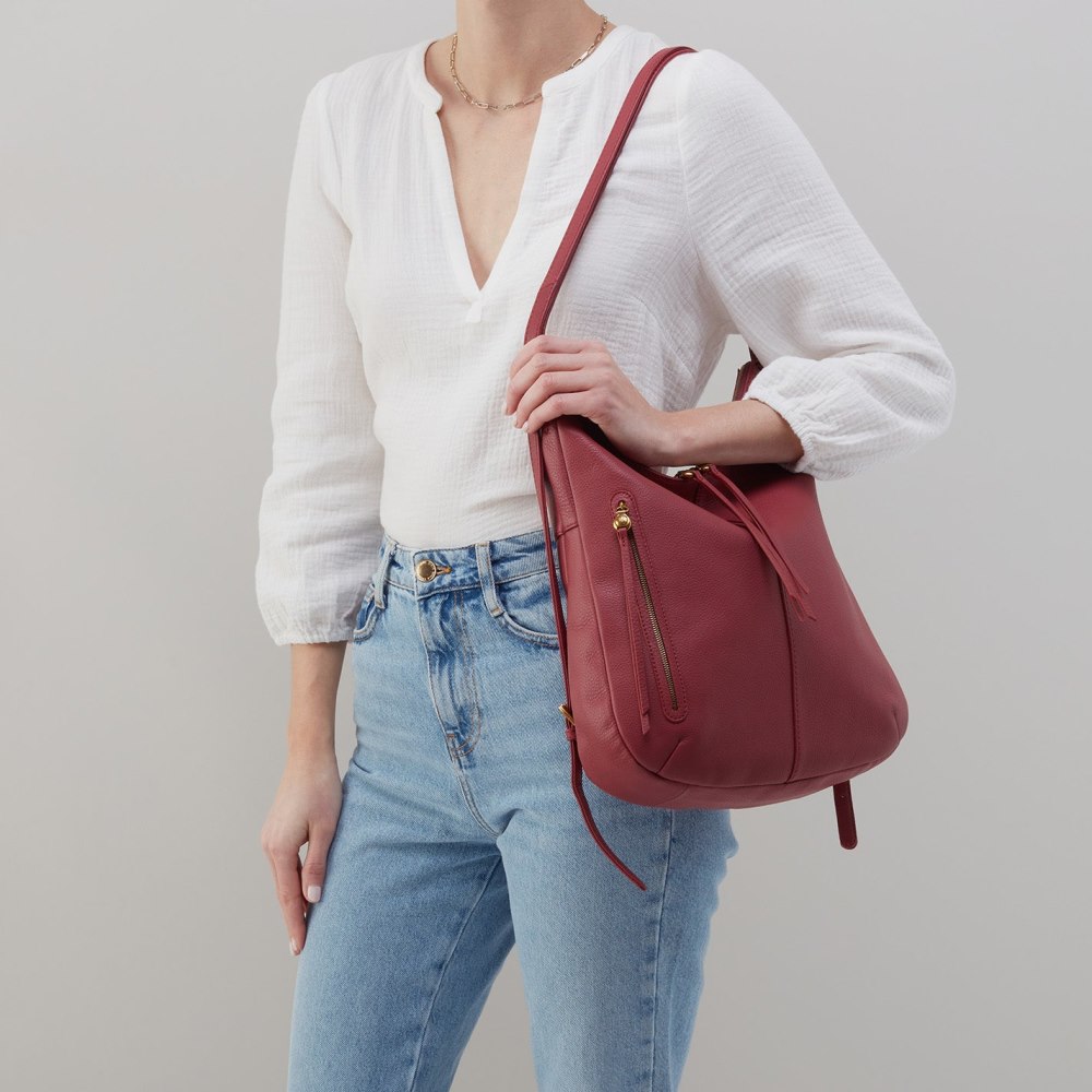 Hobo | Merrin Convertible Backpack in Pebbled Leather - Red Pear