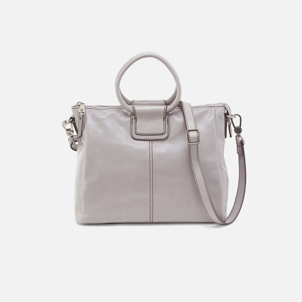 Hobo | Sheila Medium Satchel in Polished Leather - Light Grey - Click Image to Close