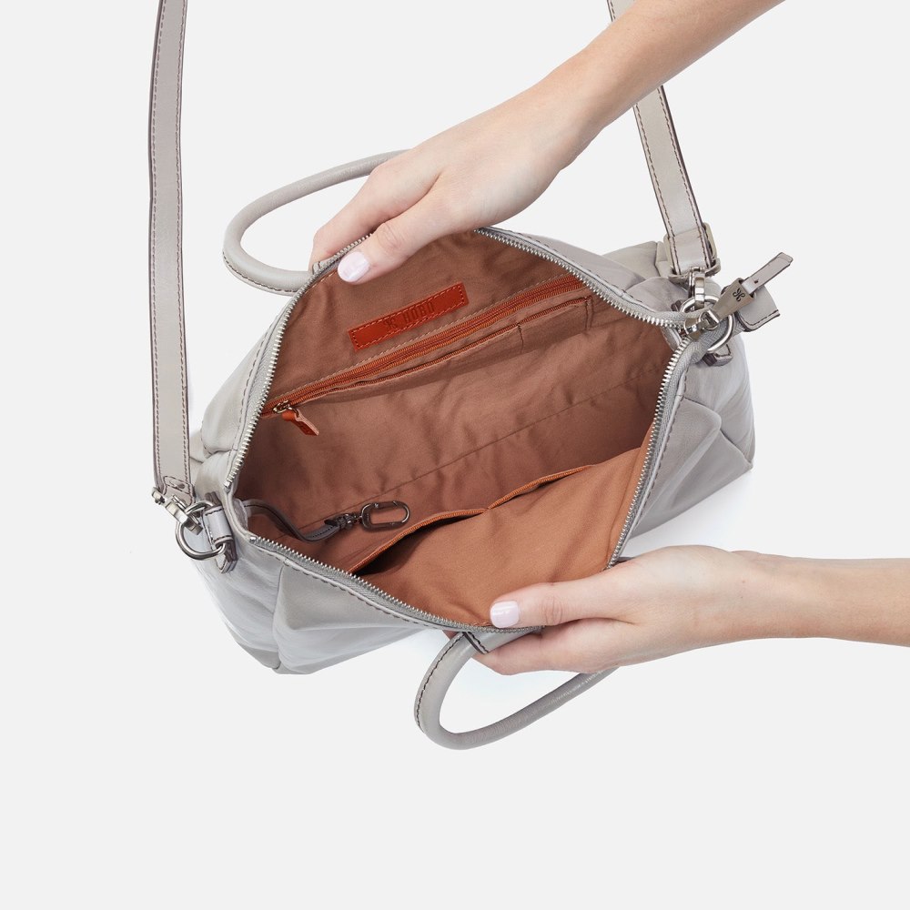 Hobo | Sheila Medium Satchel in Polished Leather - Light Grey