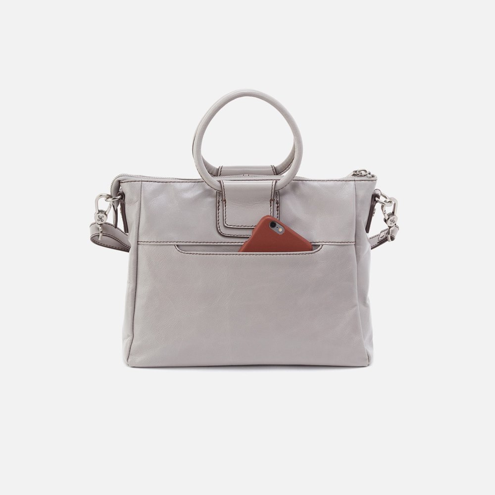 Hobo | Sheila Medium Satchel in Polished Leather - Light Grey