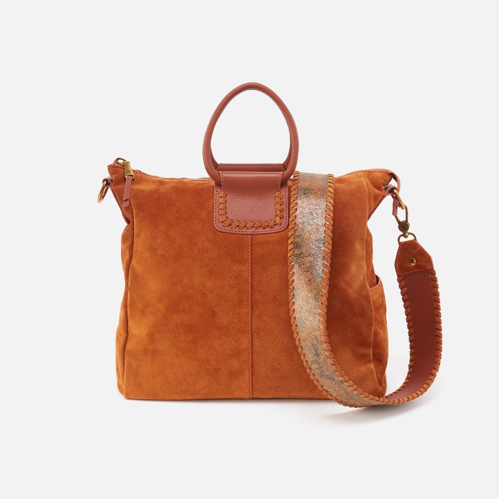 Hobo | Sheila Large Satchel in Suede With Whipstitch - Cognac - Click Image to Close