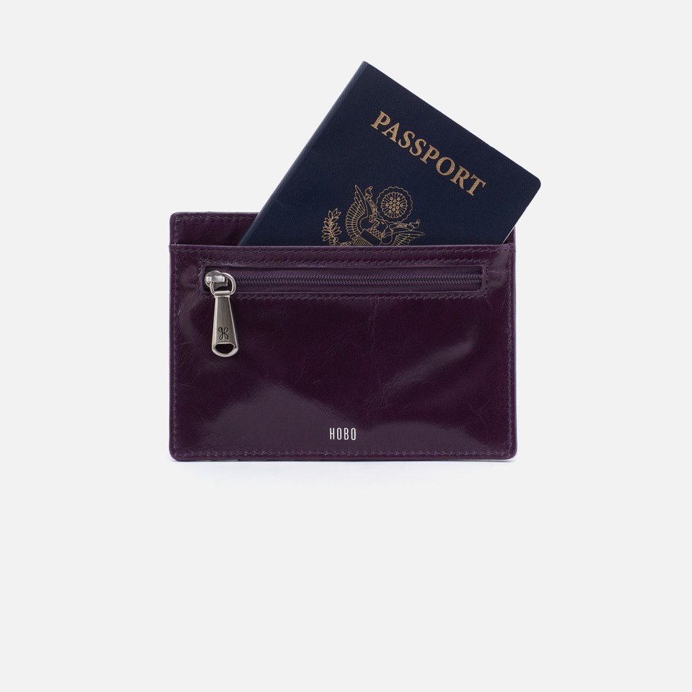 Hobo | Euro Slide Card Case in Polished Leather - Deep Purple