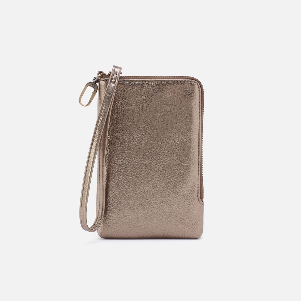 Hobo | Spark Wristlet in Pebbled Metallic Leather - Pewter