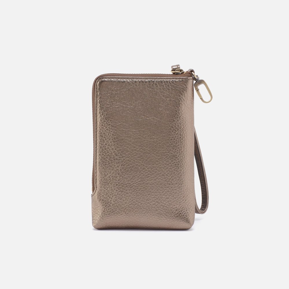 Hobo | Spark Wristlet in Pebbled Metallic Leather - Pewter