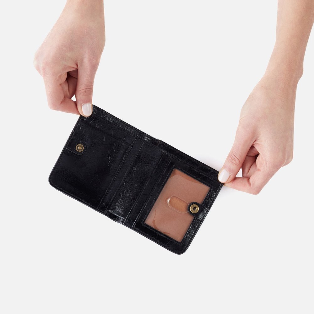 Hobo | Max Mini Bifold Compact Wallet in Polished Leather - Black