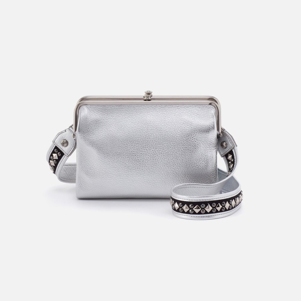 Hobo | Lauren Crossbody in Metallic Leather - Argento - Click Image to Close