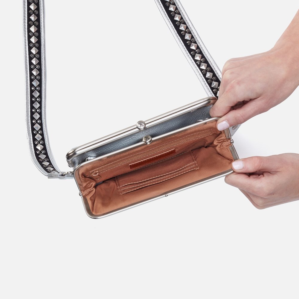 Hobo | Lauren Crossbody in Metallic Leather - Argento