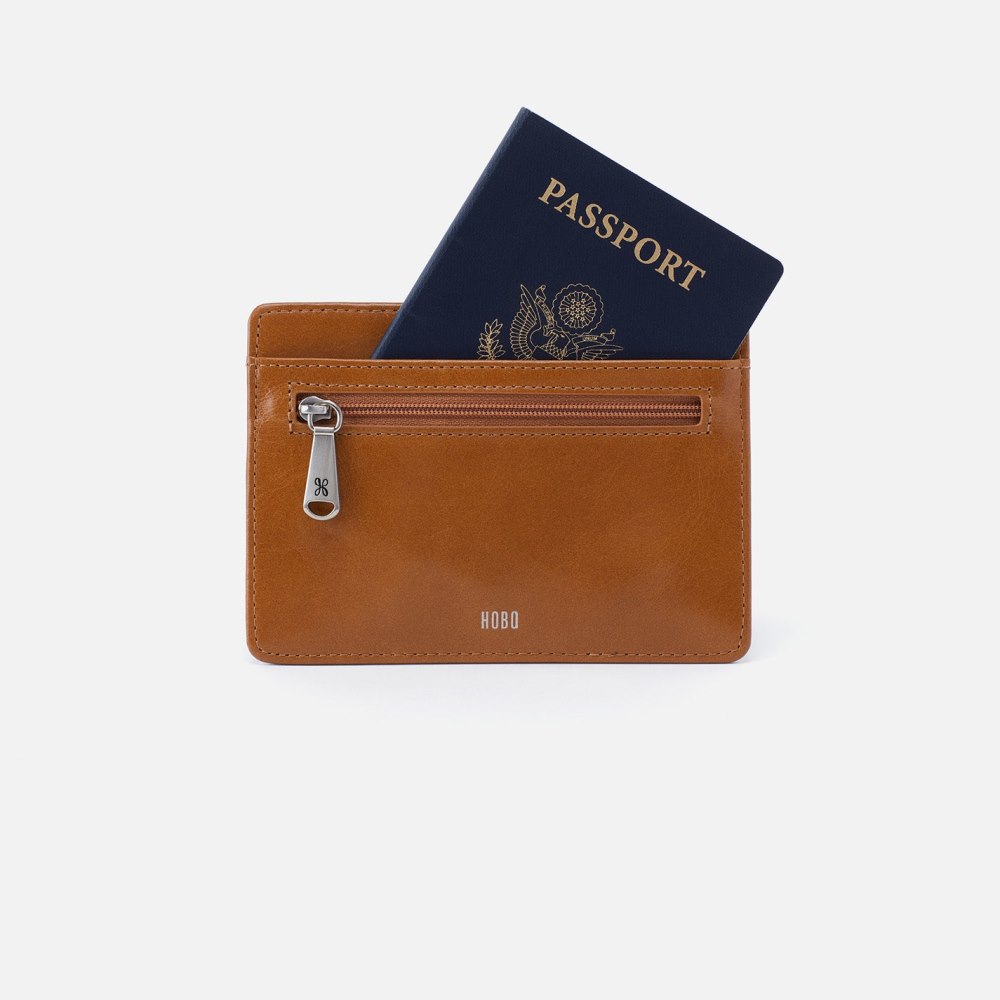 Hobo | Euro Slide Card Case in Polished Leather - Truffle