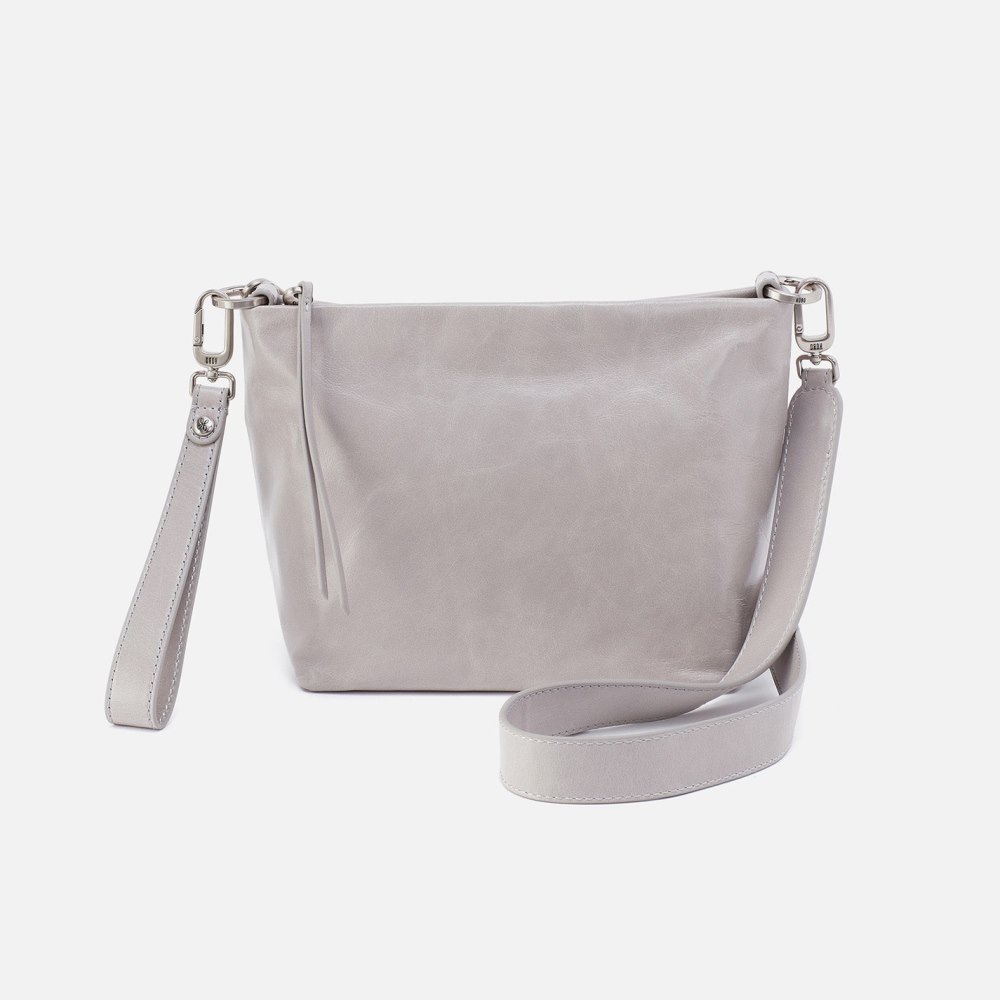 Hobo | Ashe Crossbody in Polished Leather - Light Grey - Click Image to Close