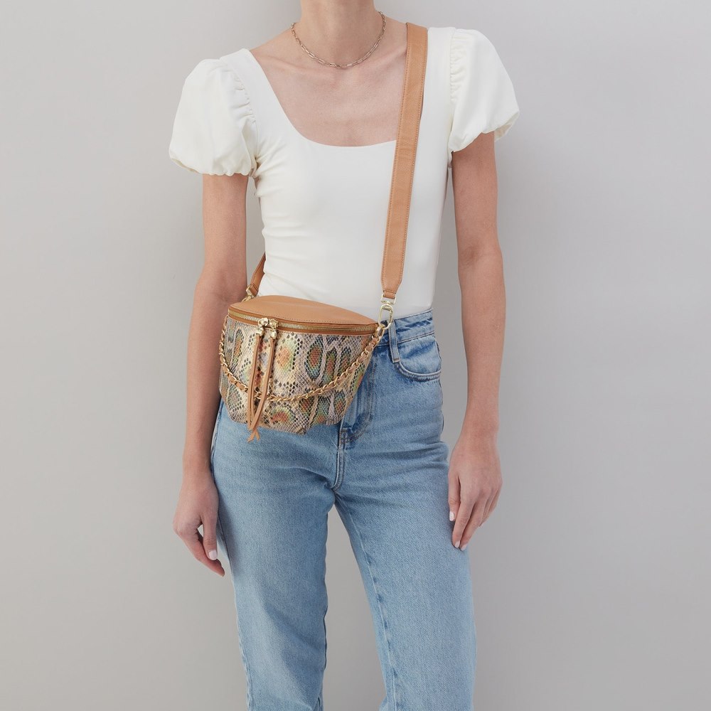 Hobo | Miri Belt Bag in Mixed Leathers - Opal Snake Print