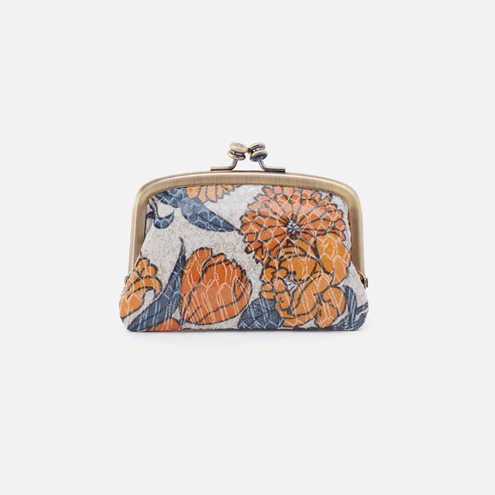 Hobo | Cora Frame Card Holder in Printed Leather - Orange Blossom