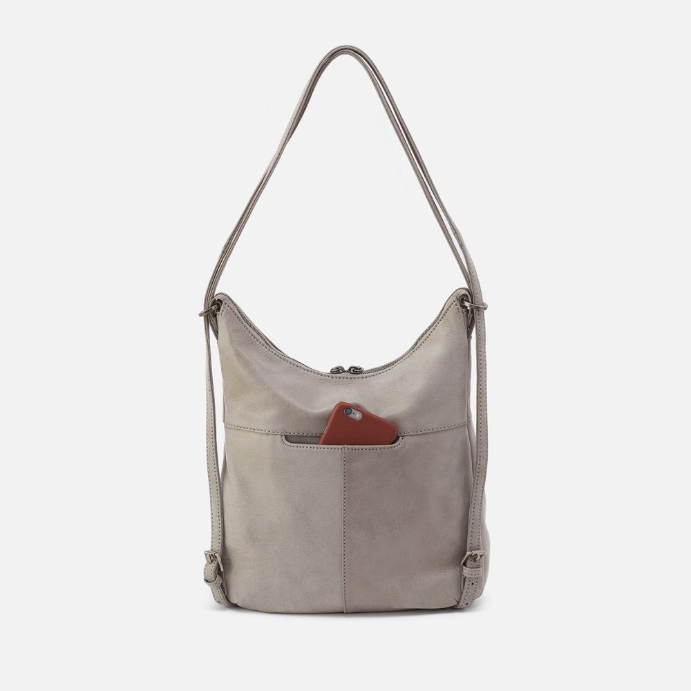 Hobo | Merrin Convertible Backpack in Metallic Leather - Granite Grey