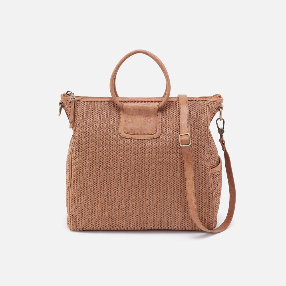 Hobo | Sheila Large Satchel in Raffia With Leather Trim - Sepia - Click Image to Close