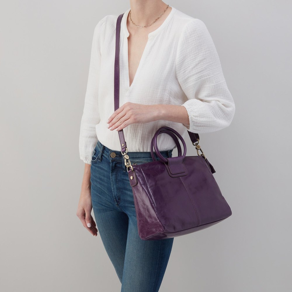 Hobo | Sheila Medium Satchel in Polished Leather - Deep Purple