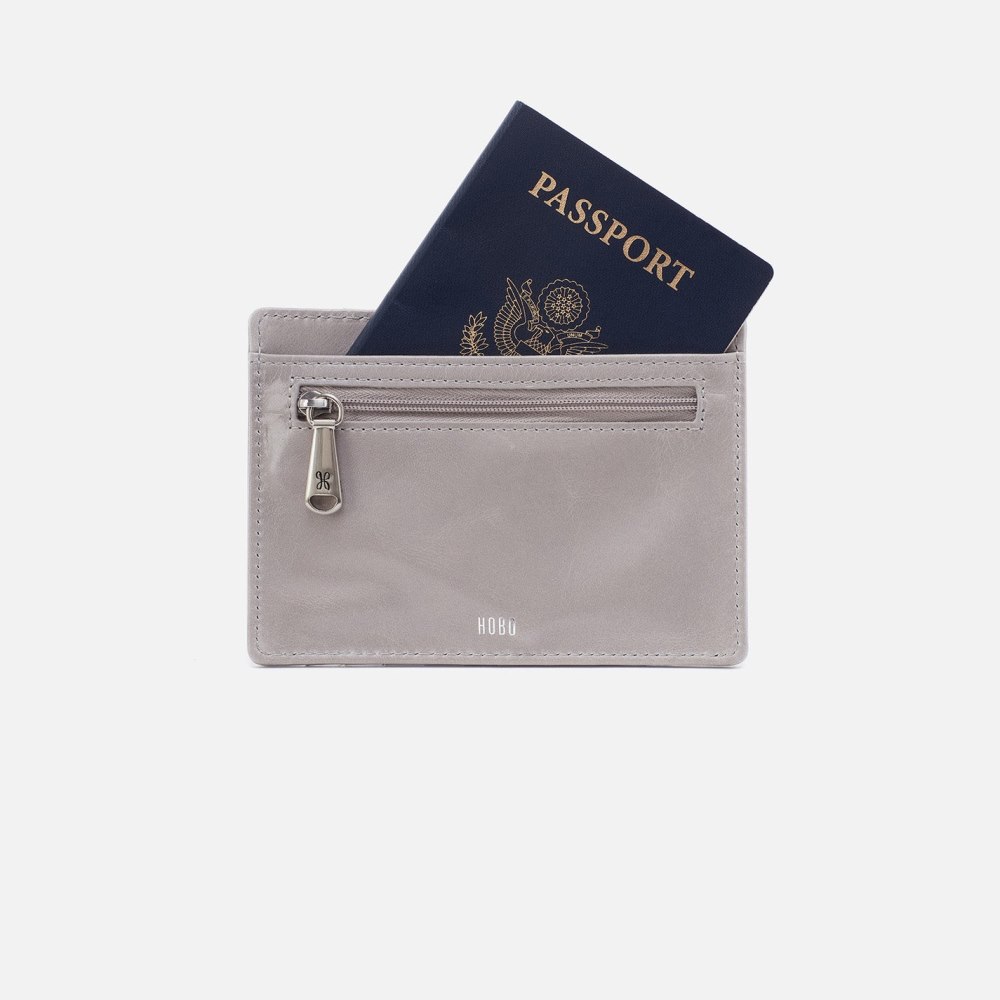 Hobo | Euro Slide Card Case in Polished Leather - Light Grey