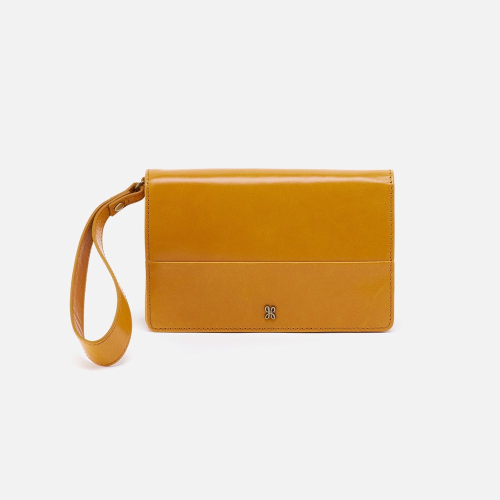 Hobo | Jill Wristlet in Polished Leather - Warm Amber - Click Image to Close