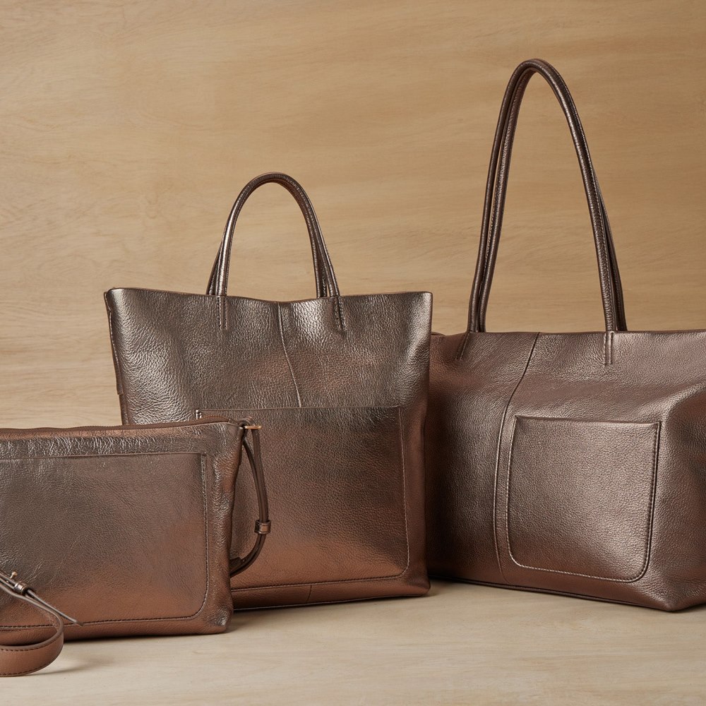 Hobo | Tripp Tote in Pebbled Metallic Leather - Pewter