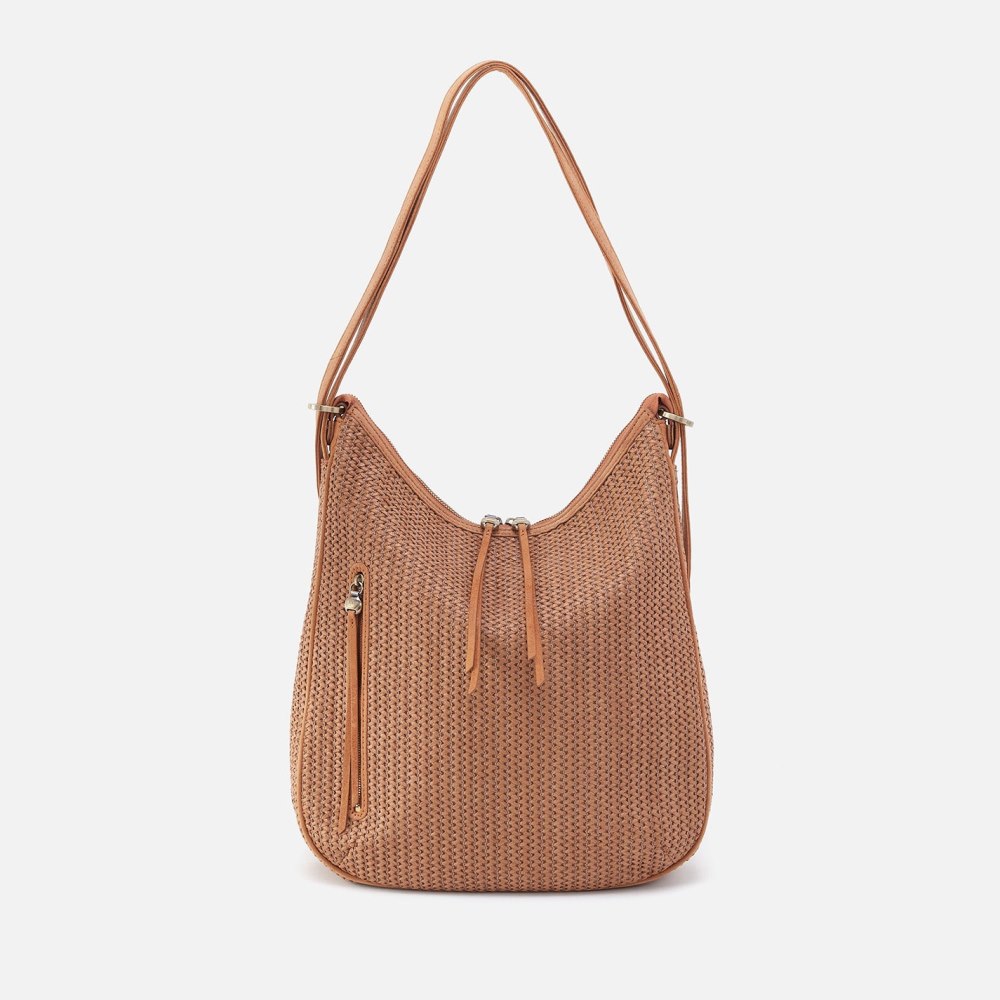 Hobo | Merrin Convertible Backpack in Raffia With Leather Trim - Sepia