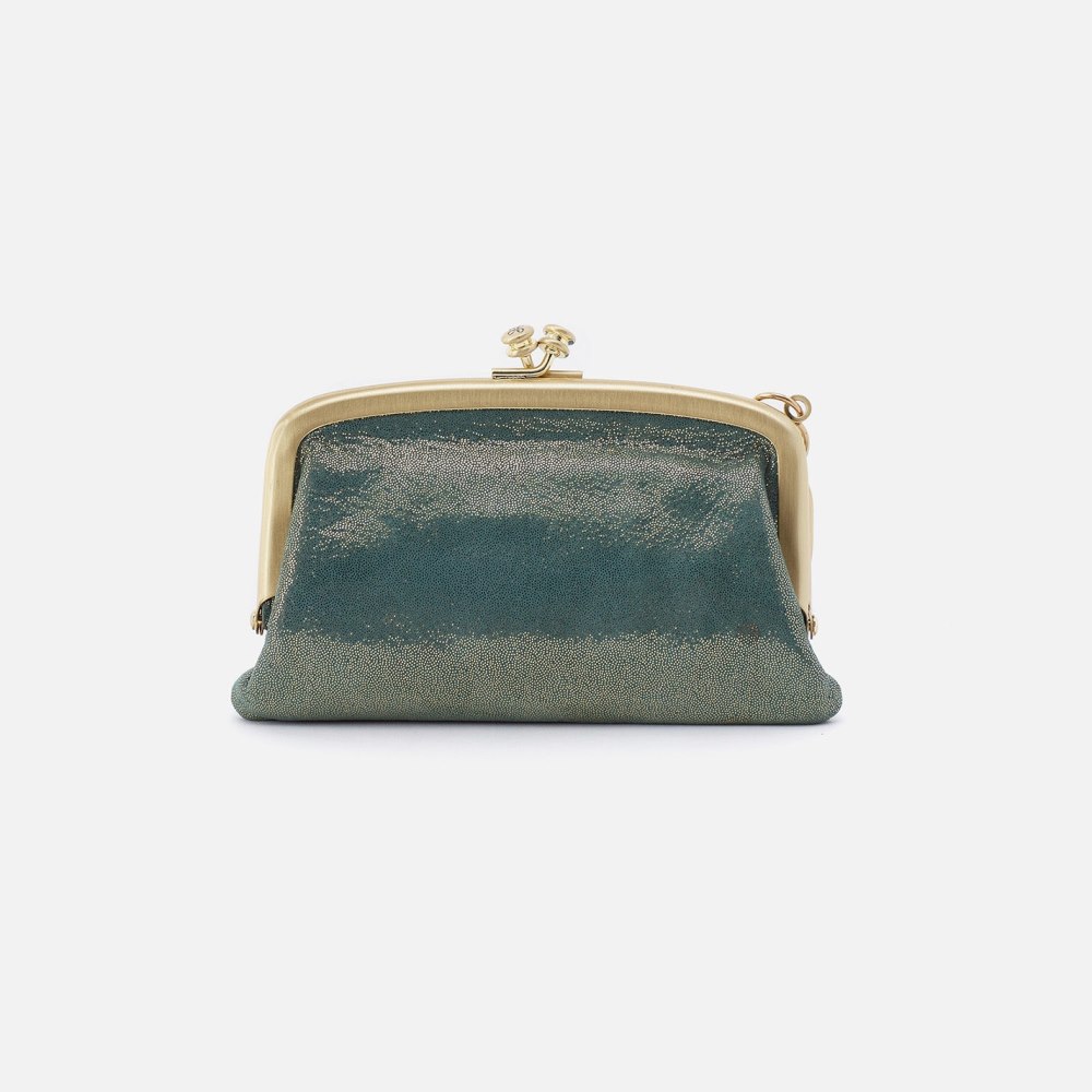 Hobo | Cheer Frame Pouch in Metallic Leather - Evergreen Shimmer