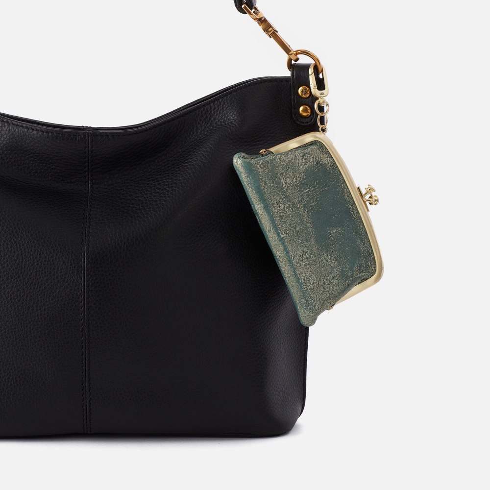 Hobo | Cheer Frame Pouch in Metallic Leather - Evergreen Shimmer