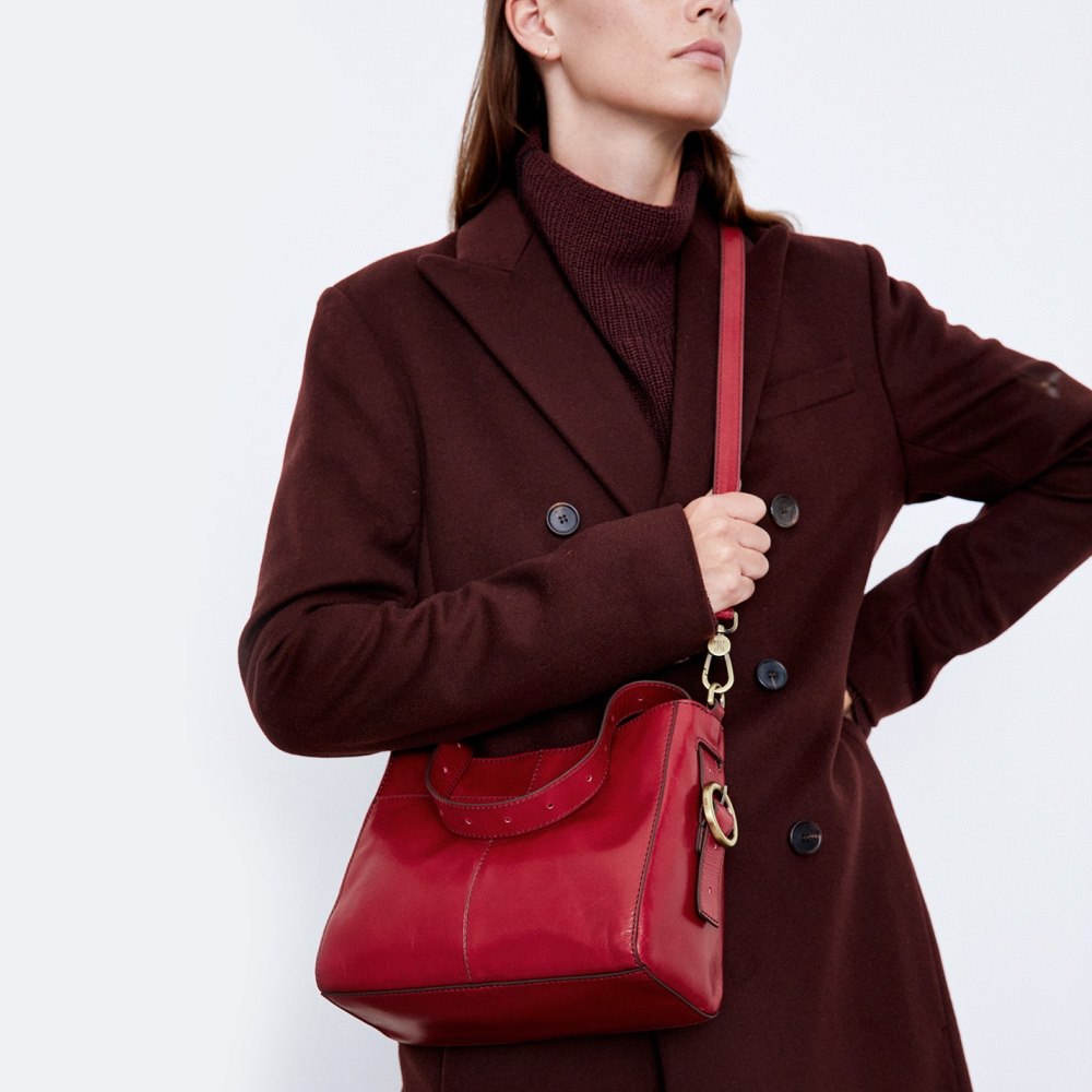 Hobo | Render Small Crossbody in Polished Leather - Claret