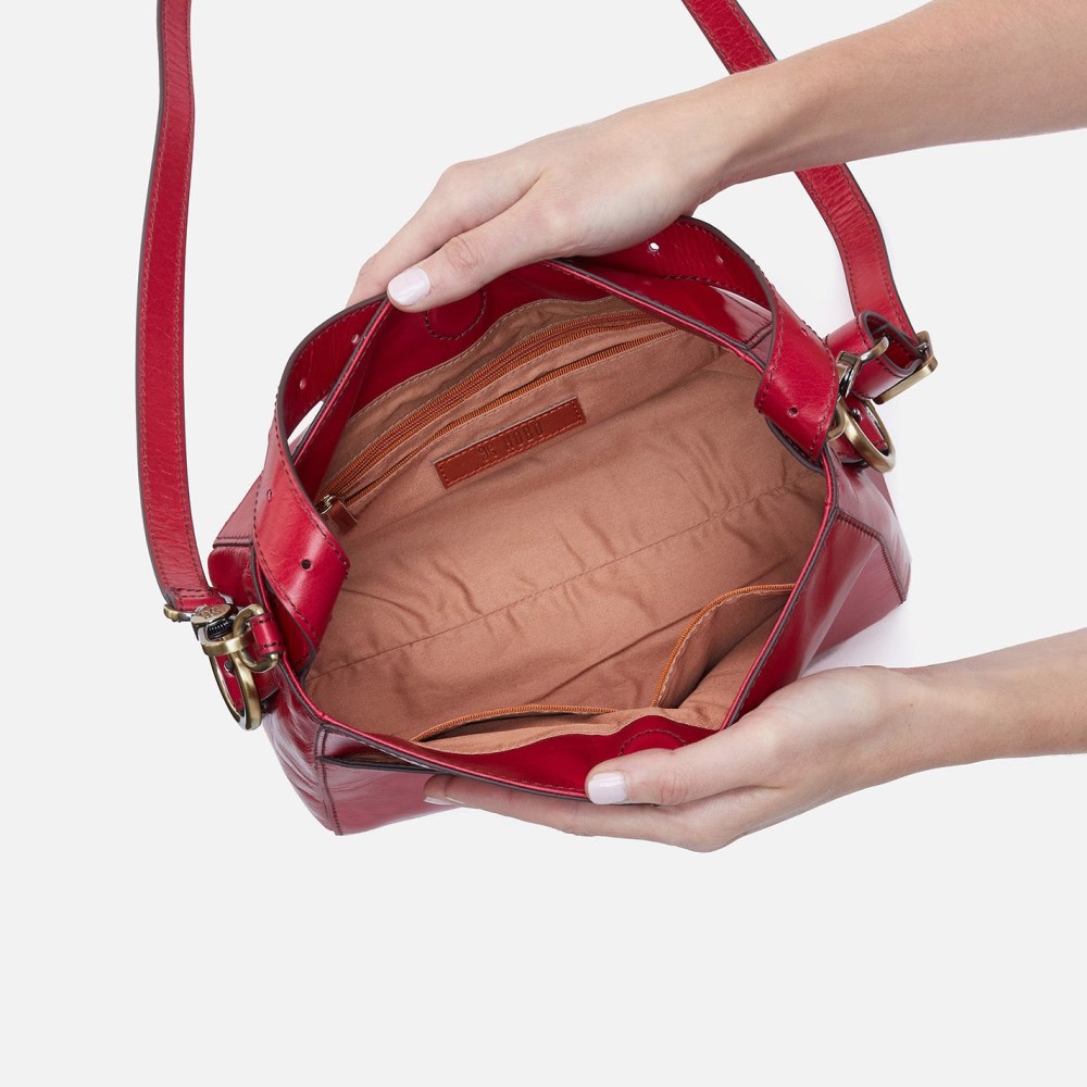 Hobo | Render Small Crossbody in Polished Leather - Claret