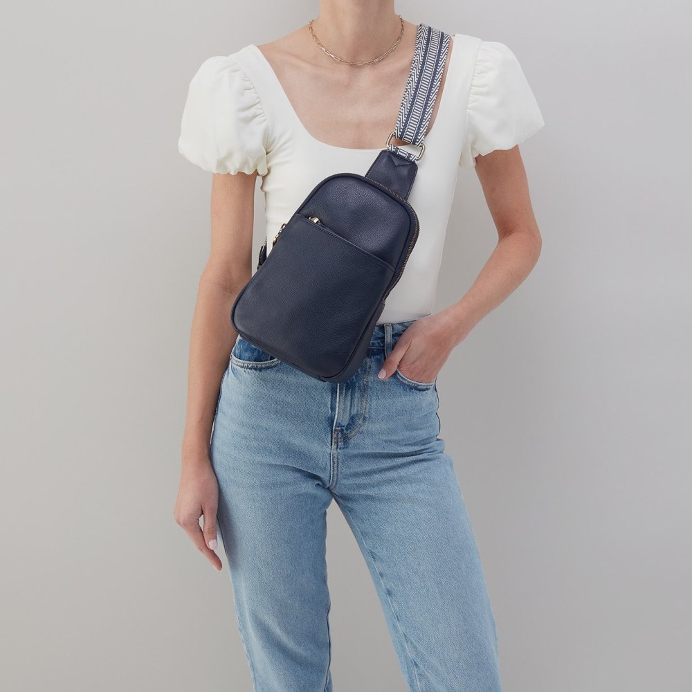 Hobo | Cass Sling in Pebbled Leather - Sapphire