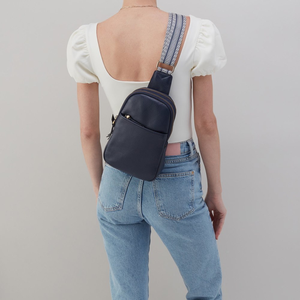 Hobo | Cass Sling in Pebbled Leather - Sapphire