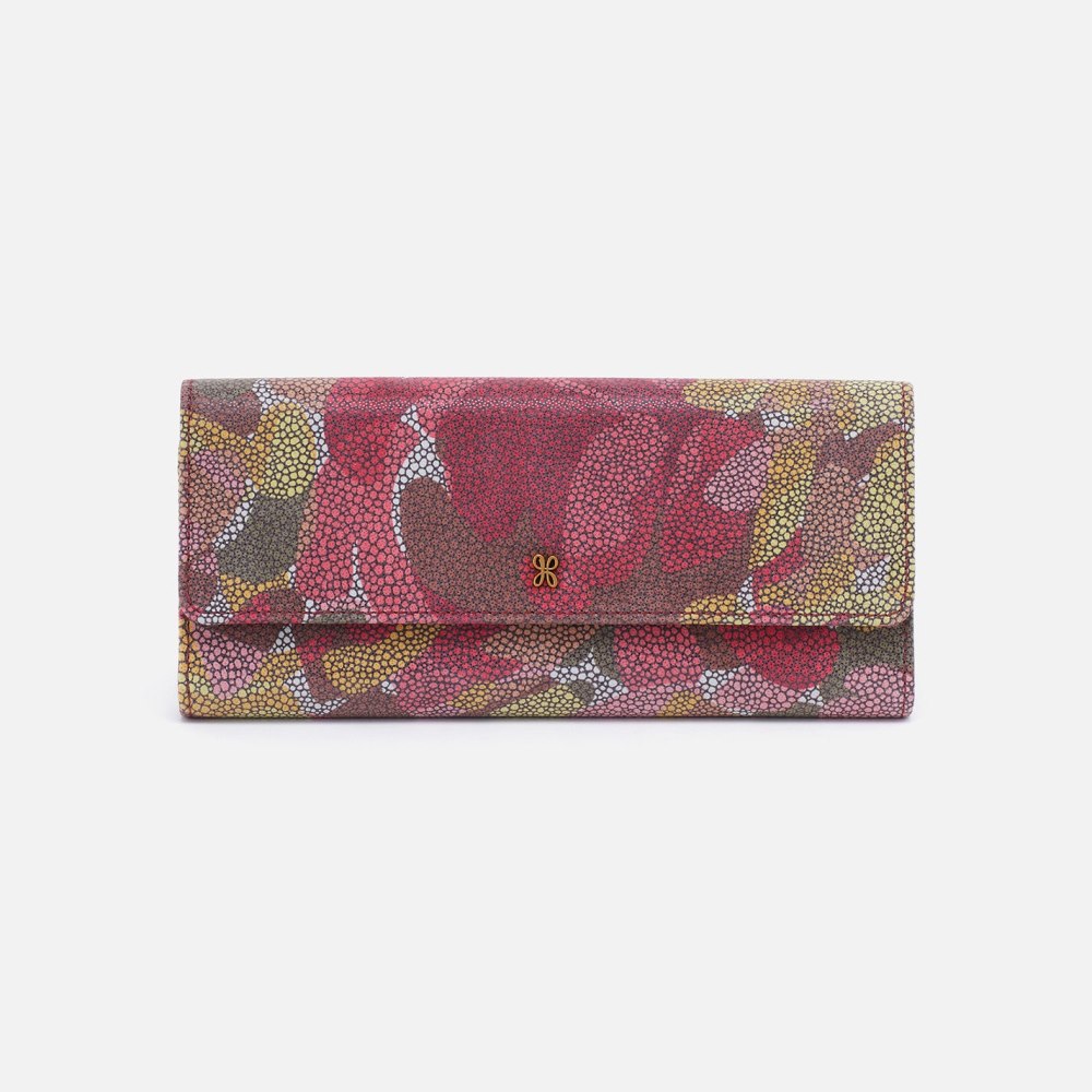 Hobo | Jill Large Trifold Wallet in Printed Leather - Abstract Foliage