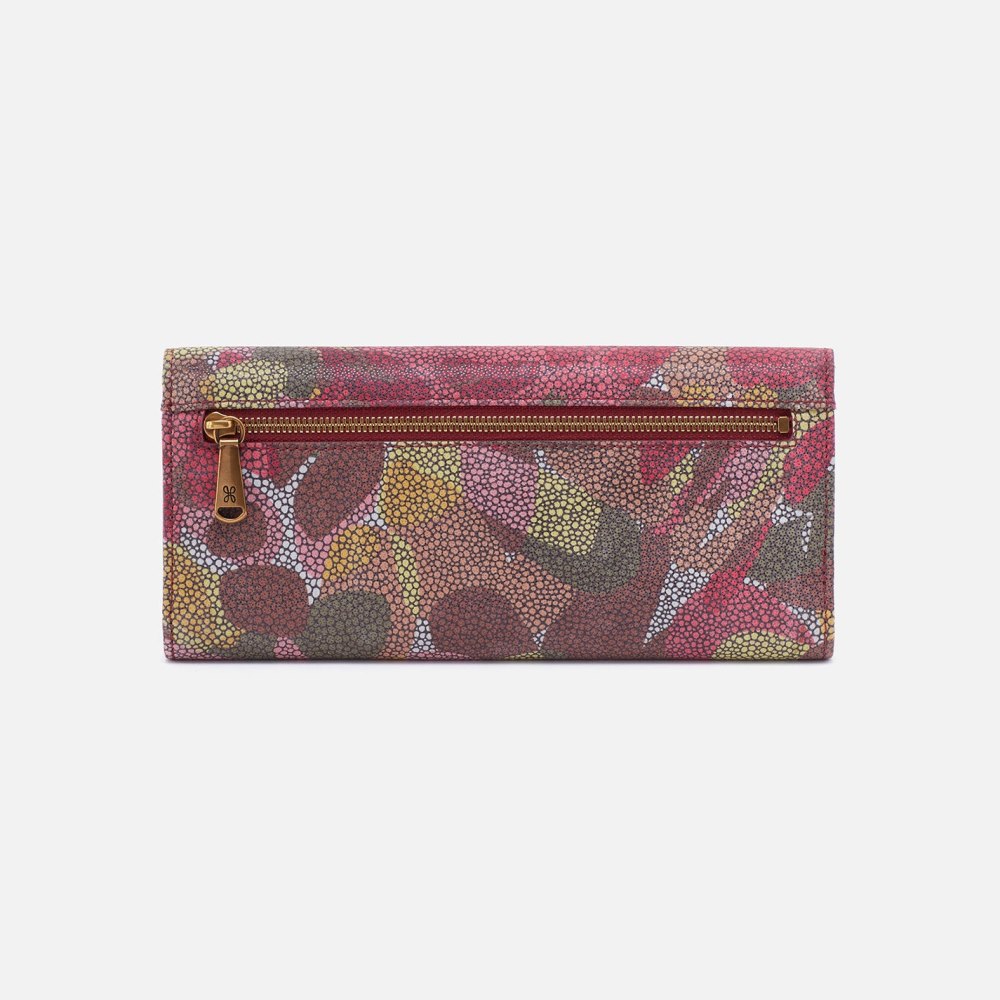 Hobo | Jill Large Trifold Wallet in Printed Leather - Abstract Foliage