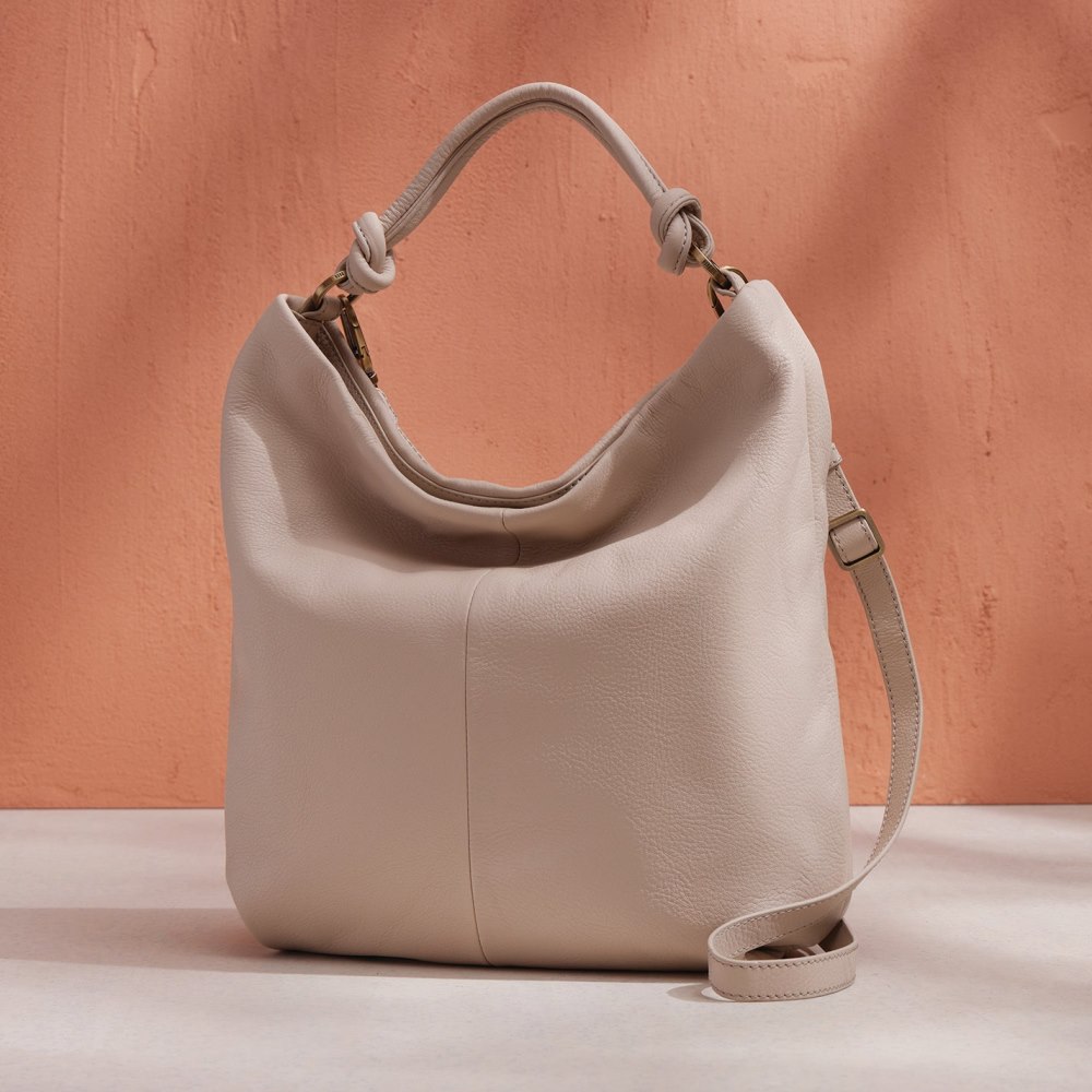 Hobo | Lindley Hobo in Soft Pebbled Leather - Stone