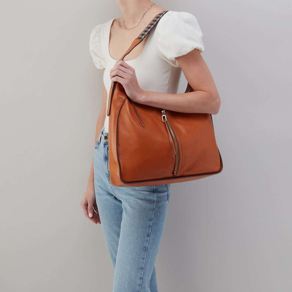 Hobo | Bellamy Front Zip Hobo in Artisan Leather - Honey Brown