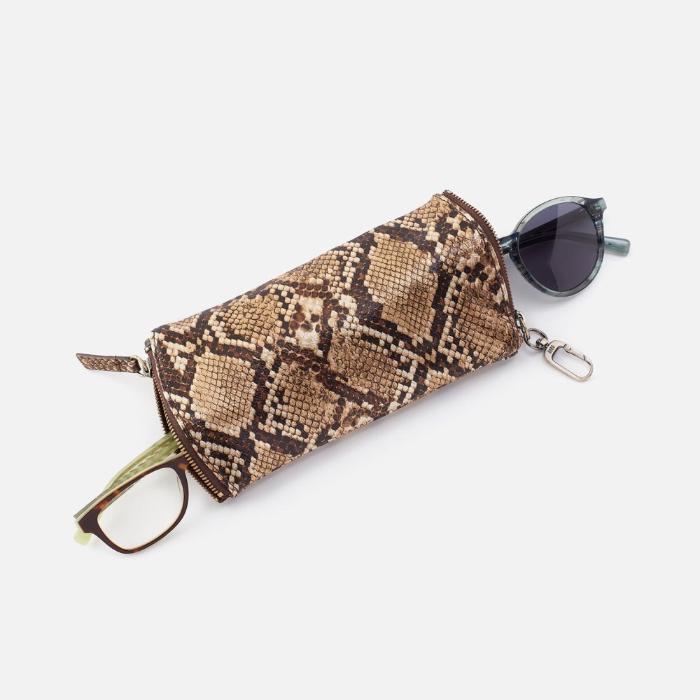 Hobo | Spark Double Eyeglass Case in Printed Leather - Golden Snake