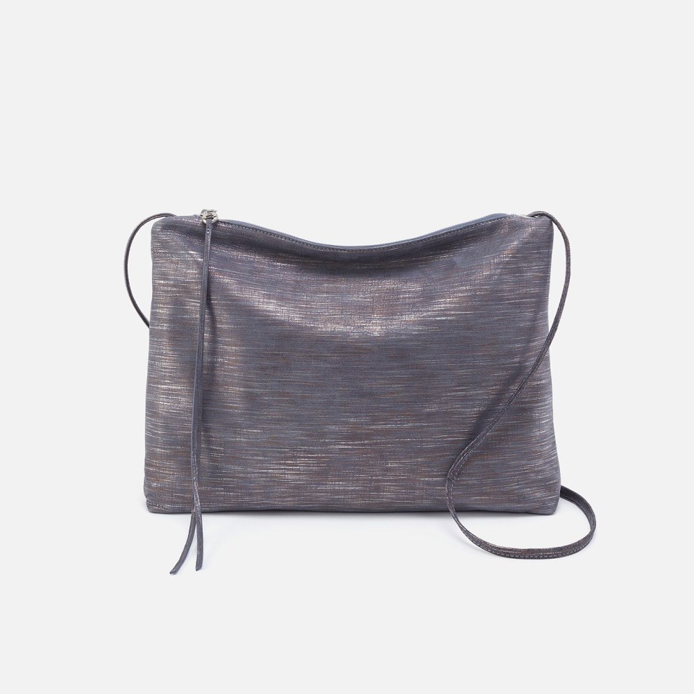 Hobo | Ziggy Crossbody in Linen Metallic Leather - Navy Linen - Click Image to Close