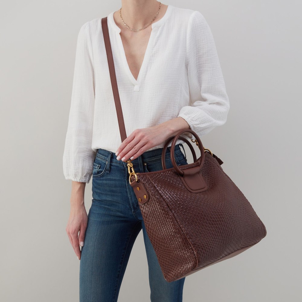 Hobo | Sheila Large Satchel in Wave Weave Leather - Pecan