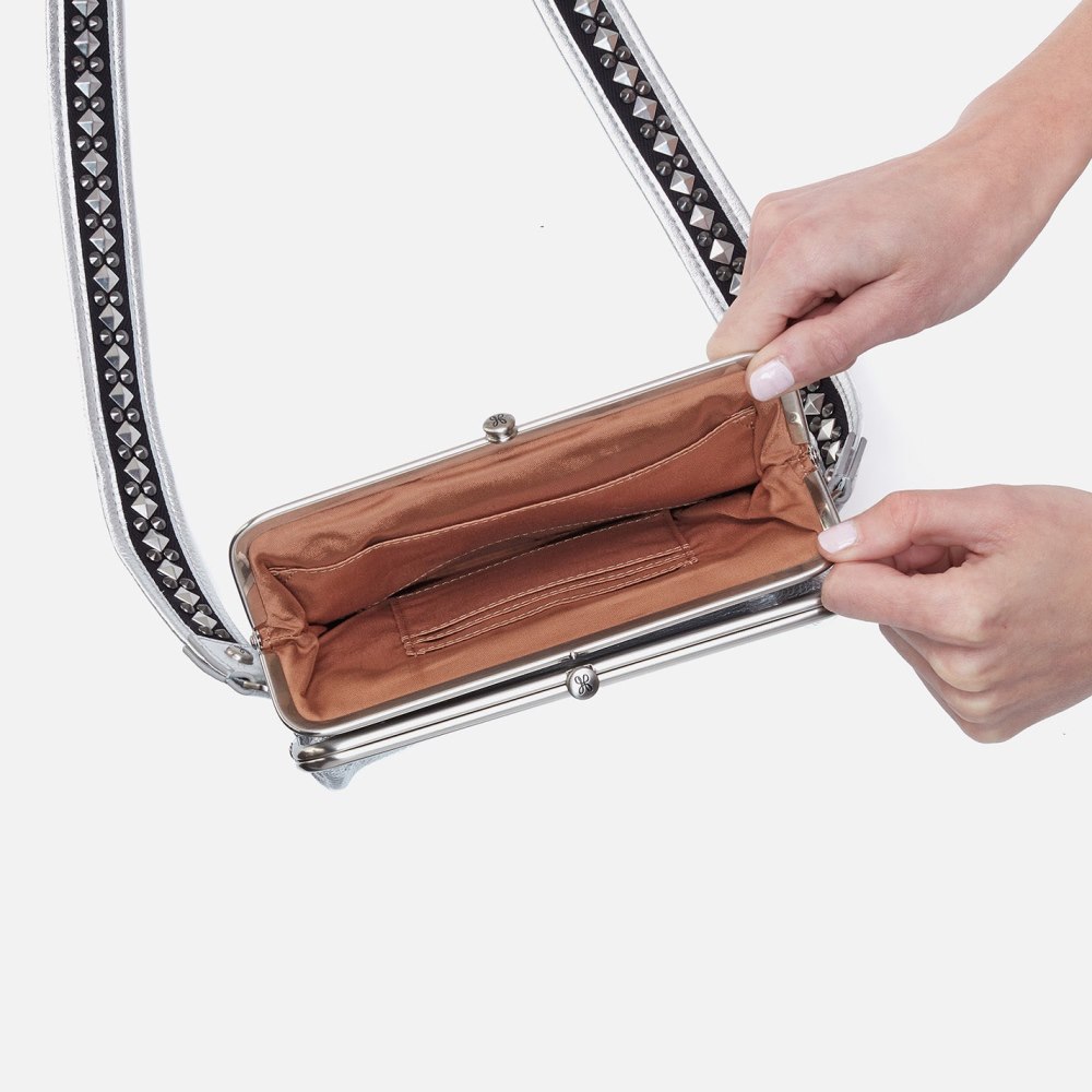 Hobo | Lauren Crossbody in Metallic Leather - Argento