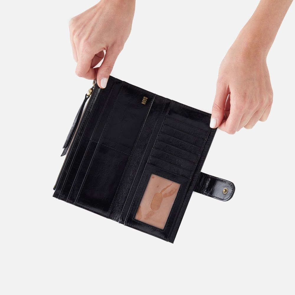 Hobo | Max Continental Wallet in Polished Leather - Black