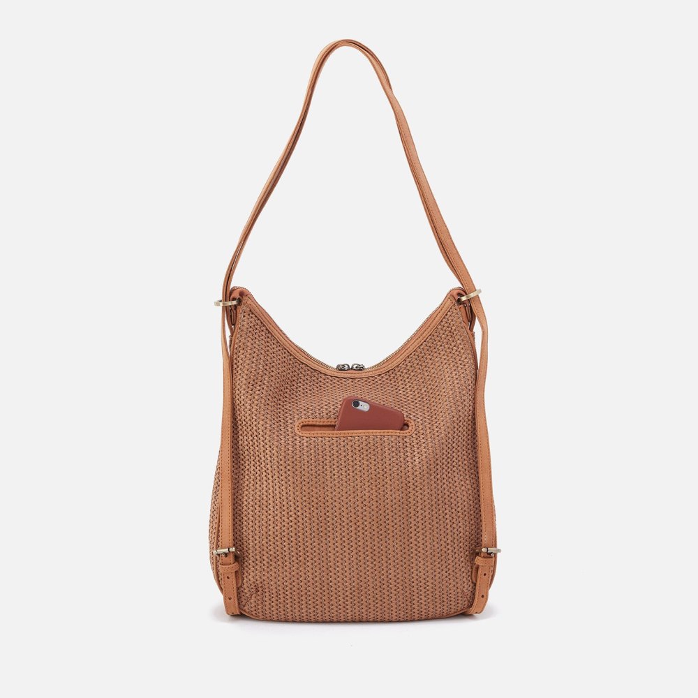 Hobo | Merrin Convertible Backpack in Raffia With Leather Trim - Sepia