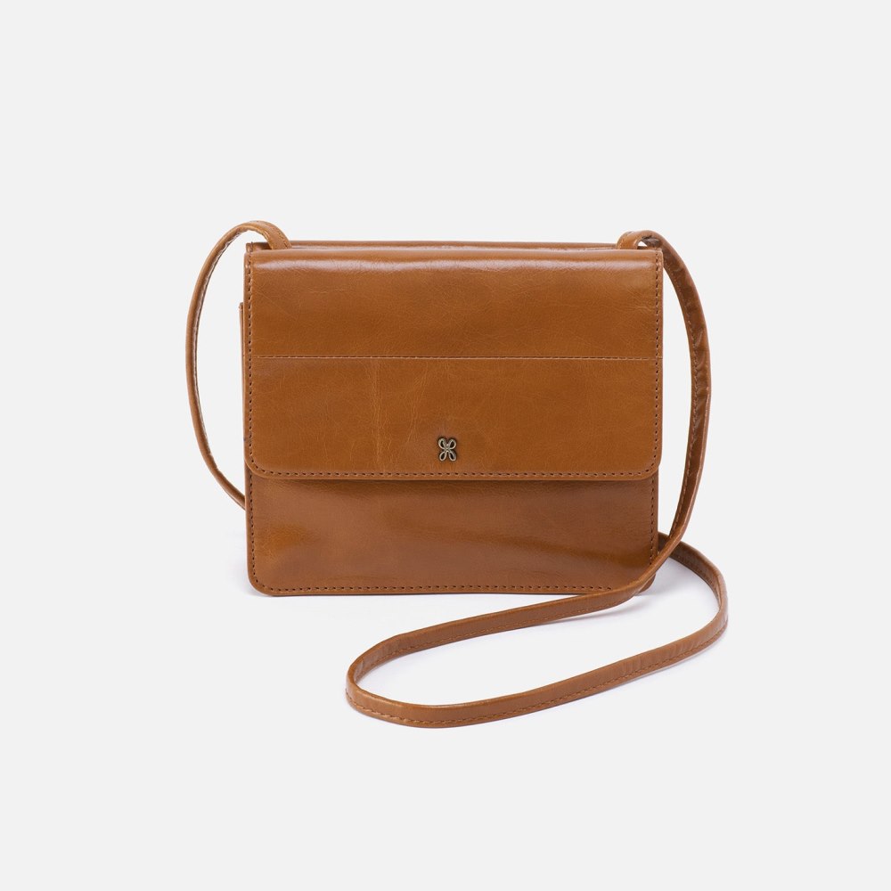 Hobo | Jill Wallet Crossbody in Polished Leather - Truffle - Click Image to Close