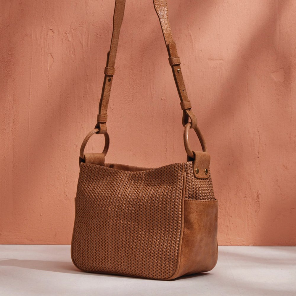 Hobo | Sheila Crossbody in Raffia With Leather Trim - Sepia