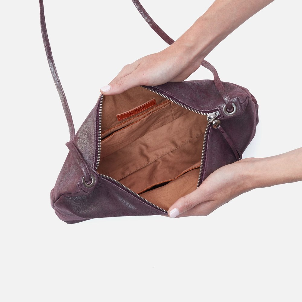 Hobo | Ziggy Crossbody in Metallic Leather - Plum Graphite