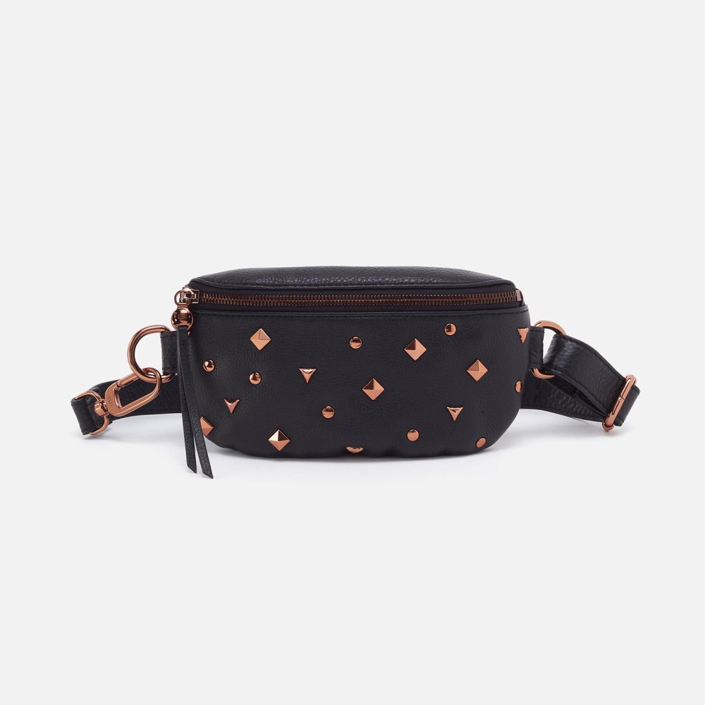 Hobo | Fern Belt Bag in Pebbled Leather - Studded Black - Click Image to Close