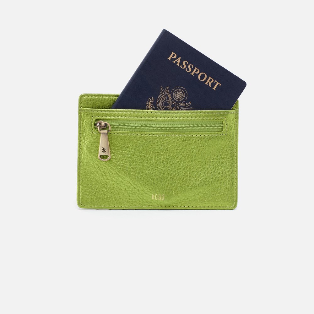 Hobo | Euro Slide Card Case in Metallic Leather - Green Metallic