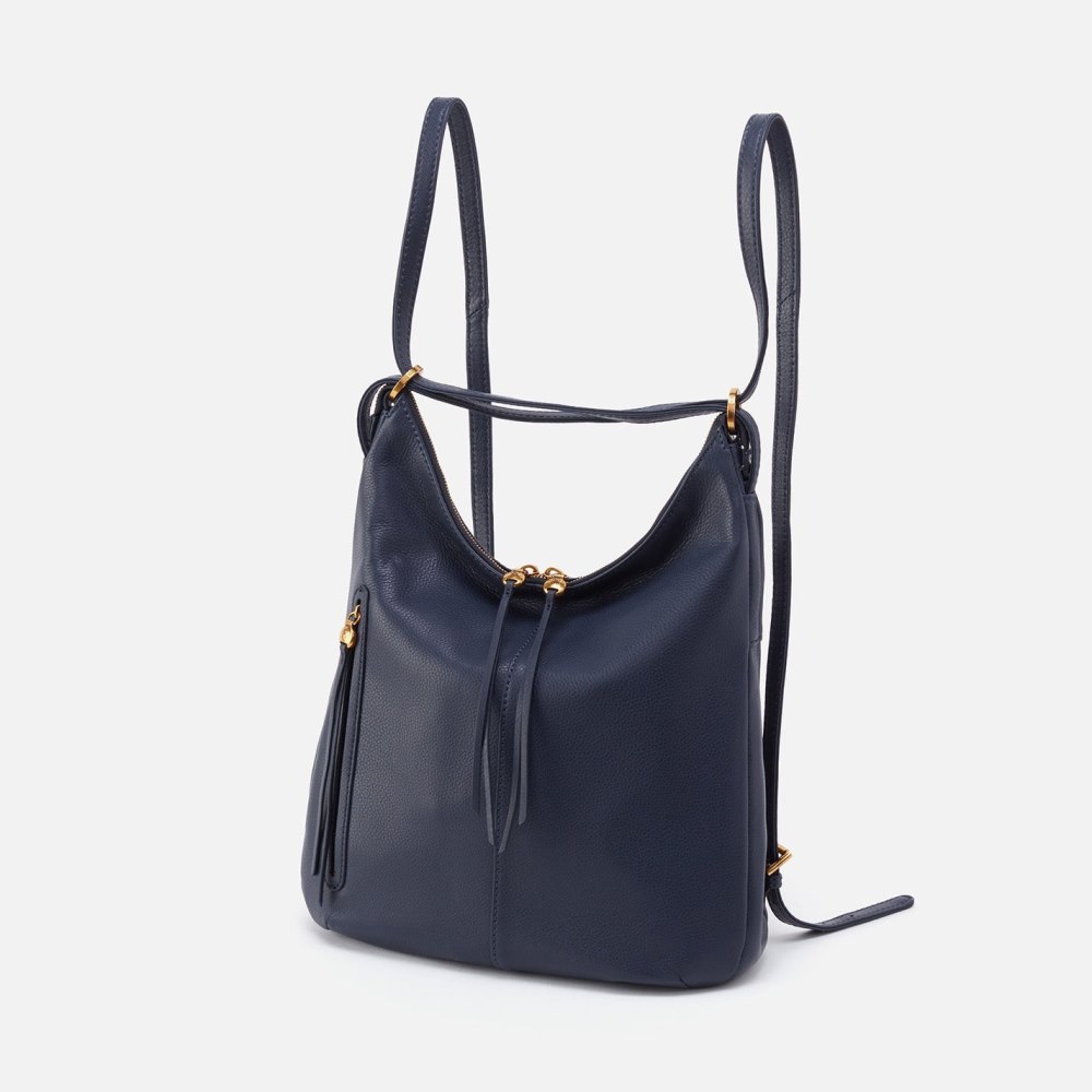 Hobo | Merrin Convertible Backpack in Pebbled Leather - Sapphire - Click Image to Close