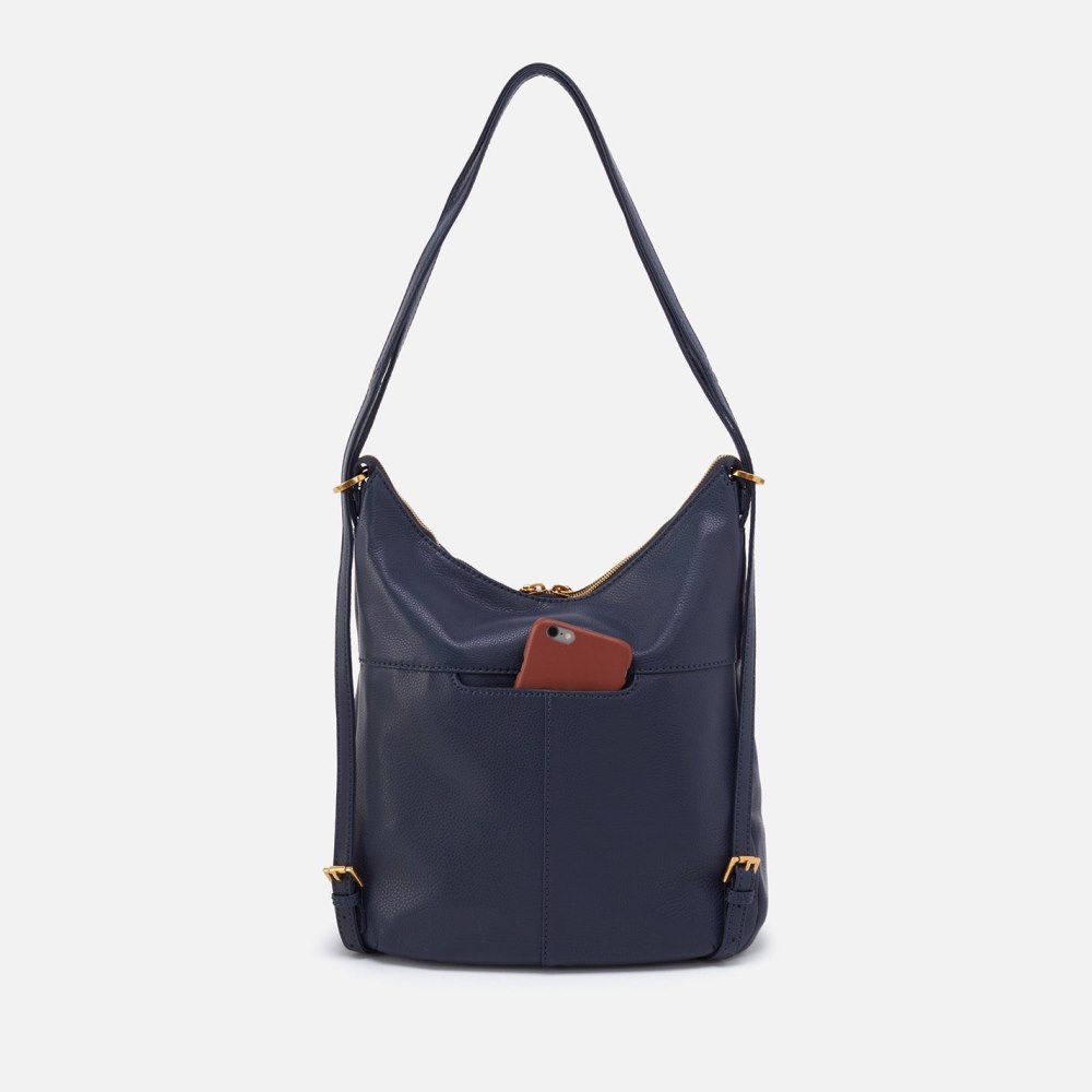 Hobo | Merrin Convertible Backpack in Pebbled Leather - Sapphire